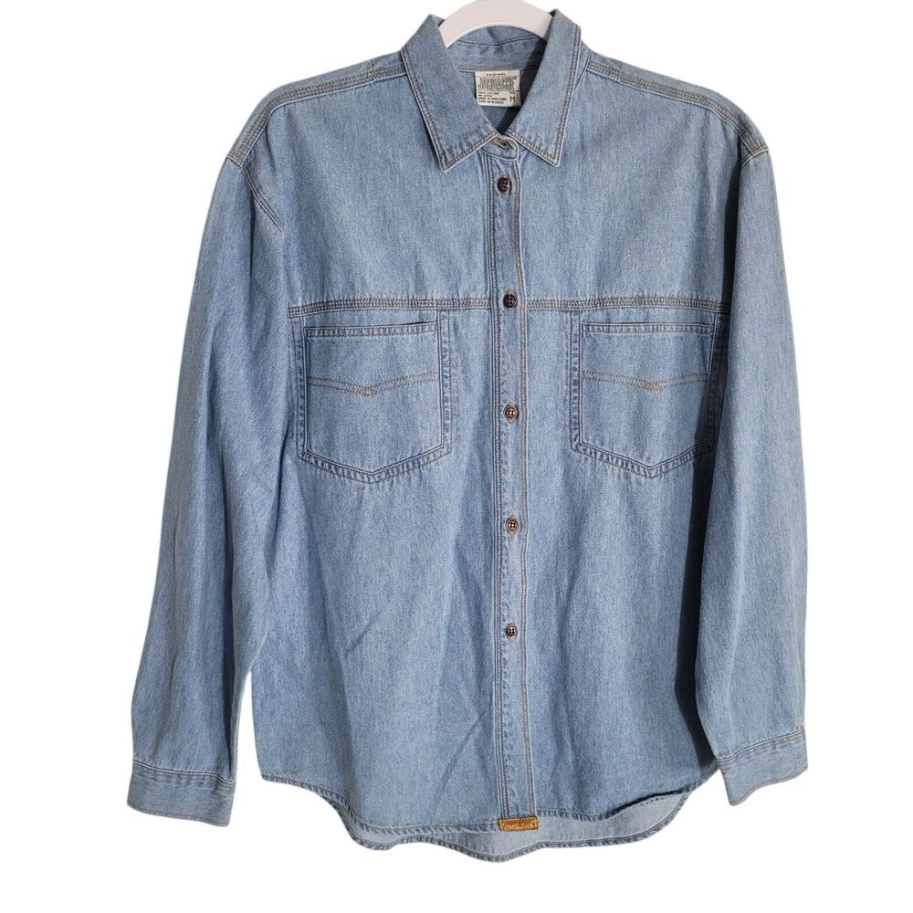 Vintage 90's Jordache Denim Button Up Pocket Shirt Women's Size Medium Blue Y2K
